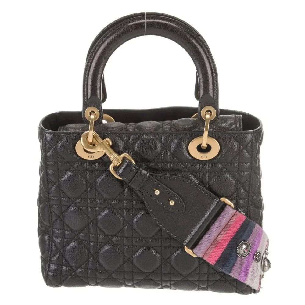 CHRISTIAN DIOR Grained Calfskin Medium Supple Lady Dior Black Limited Edition